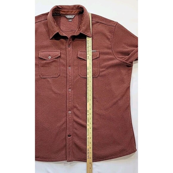 Eddie Bauer Men’s Chutes Microfleece Shirt Rust Red Stripe Button Front Size 2XL - Picture 12 of 13